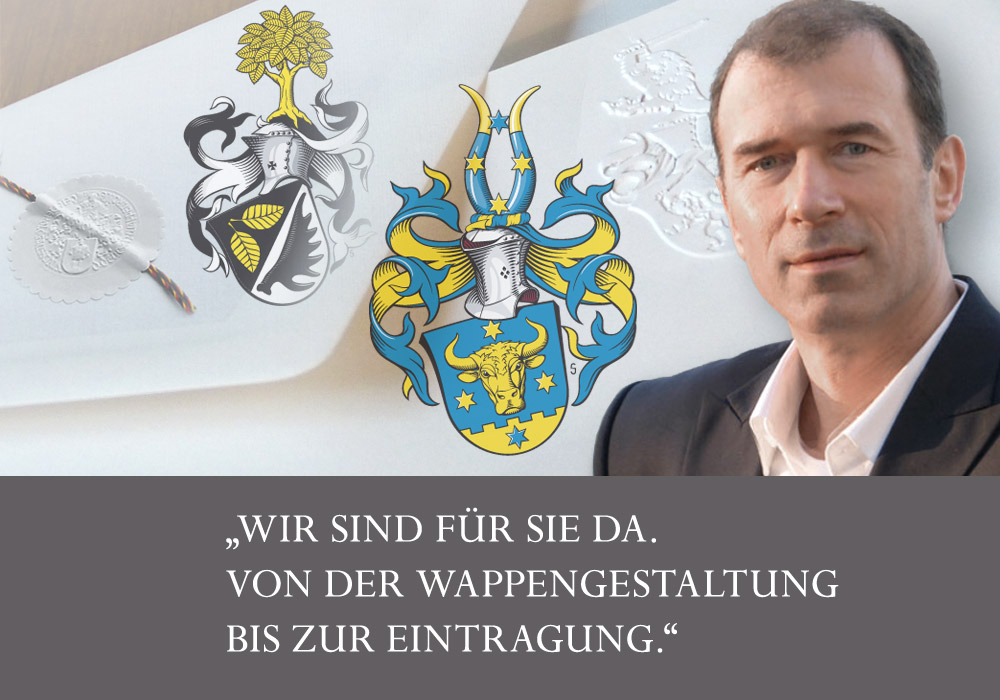 Michael Holstein und eigenes Wappen vor Wappenprägungen